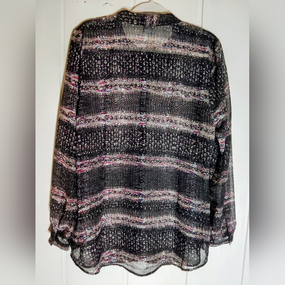 CLEAN!! CAbi, Multicolor Button Down Sheer Long Sleeve Blouse. Size L - Picture 8 of 8